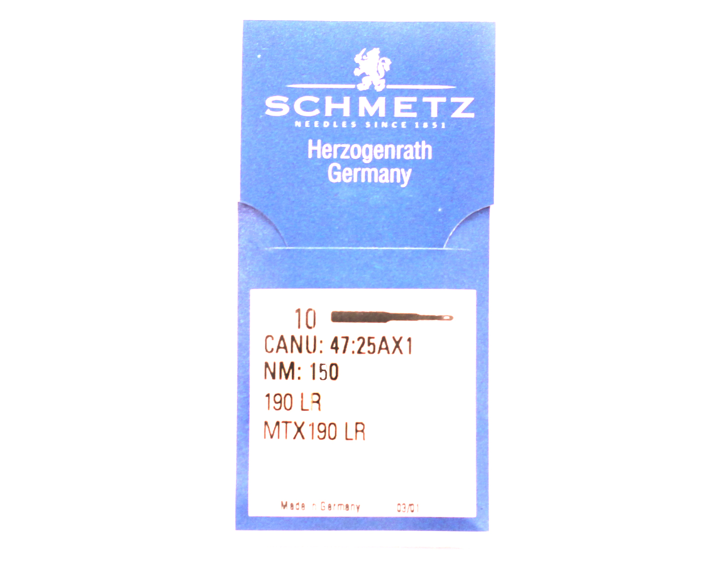 190LR SIZE 150 PACK OF 10 NEEDLES SCHMETZ DISCONTINUED