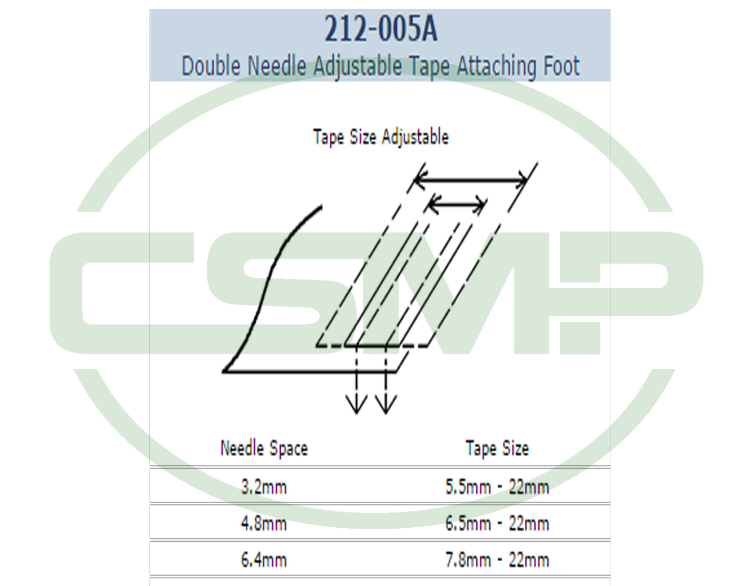 212-005AX3/16=4.8MM TAPE ATTACHING FOOT SINGER 112W