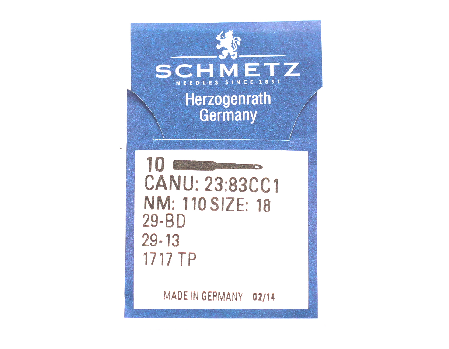 29-12 SIZE 110 PACK OF 10 NEEDLES SCHMETZ DISCONTINUED