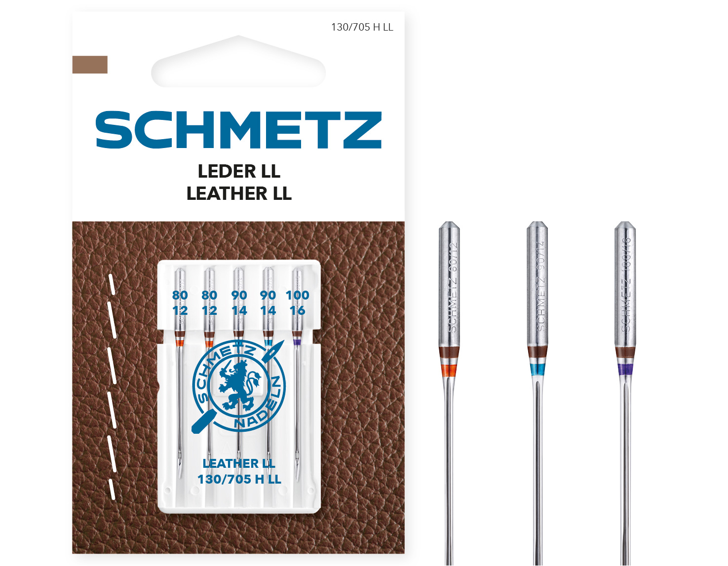 SCHMETZ LEATHER SIZE 80 - 100 PACK OF 5 CARDED