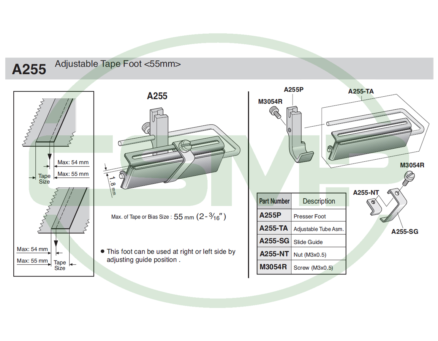 A255 ADJUSTABLE TAPE FOOT SUISEI UP TO 55MM