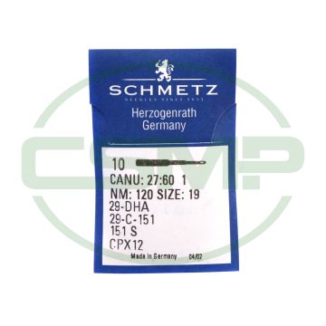 29C151 SIZE 120 PACK OF 10 HOOK NEEDLE SCHMETZ