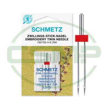 SCHMETZ TWIN EMBROIDERY 3MM SIZE 75 PACK OF 1 CARDED