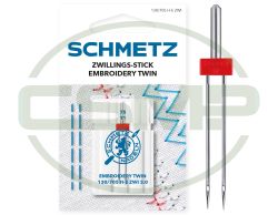 SCHMETZ TWIN EMBROIDERY 3MM SIZE 75 PACK OF 1 CARDED
