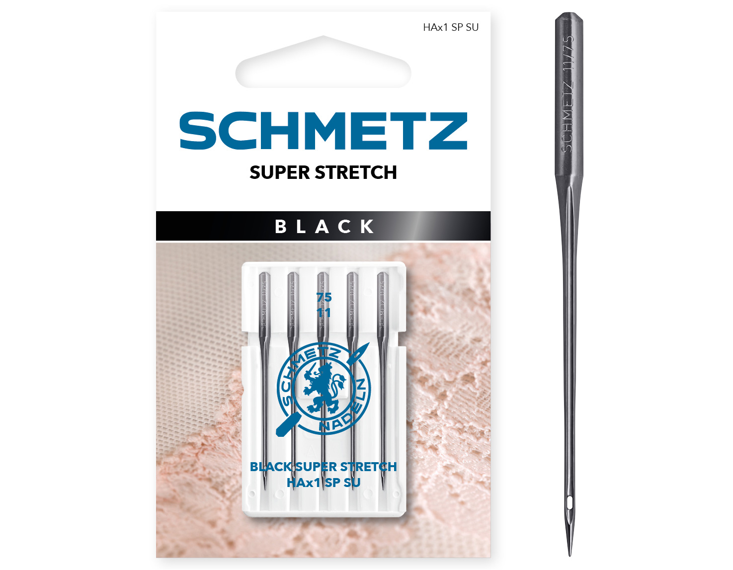 HAX1SPSU BLACK SUPER STRETCH SIZE 75 PACK OF 5 NEEDLES CARDED