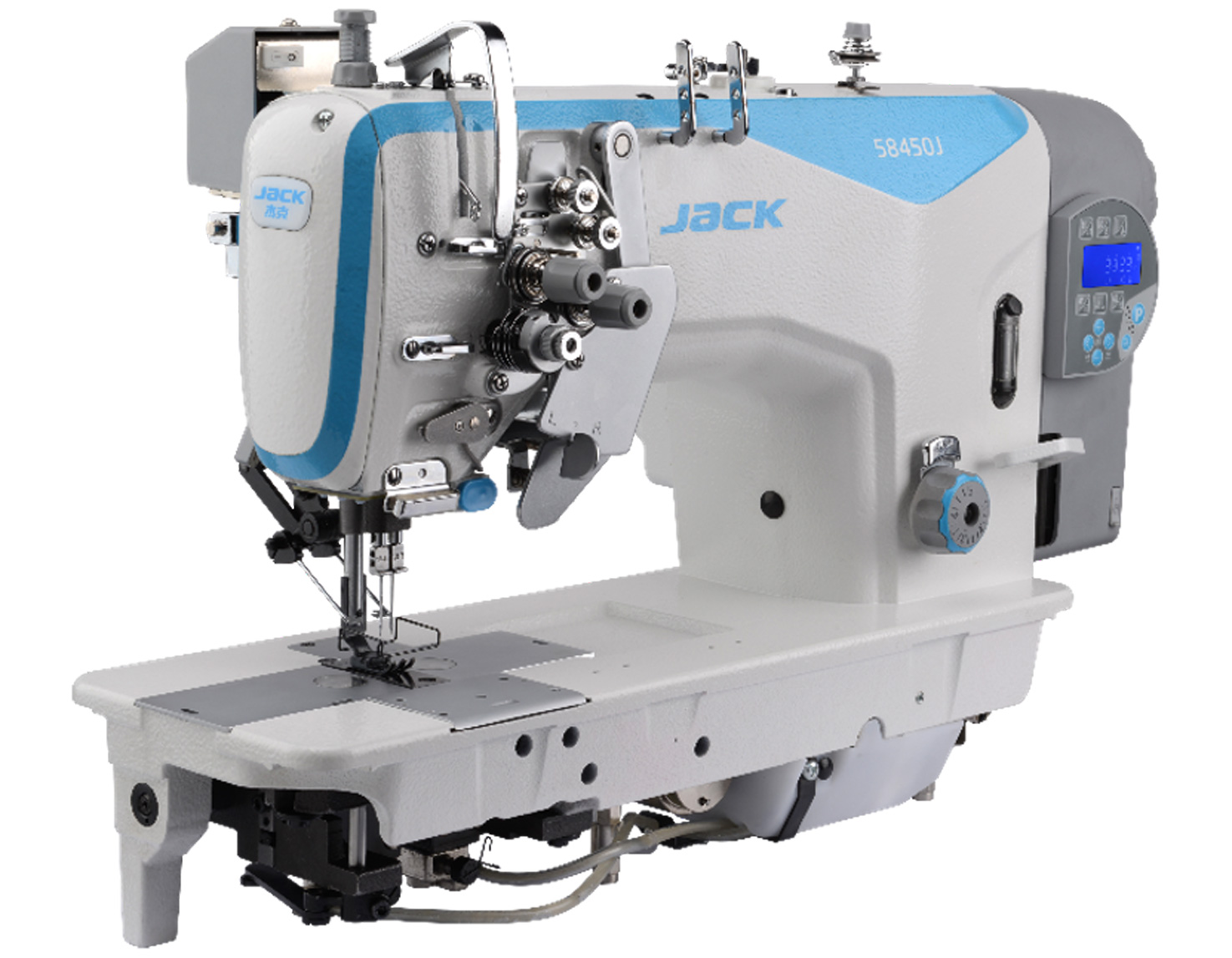 JACK JK-58720J-403E MEDIUM TWIN NEEDLE 6.4MM UBT MACHINE COMPLETE