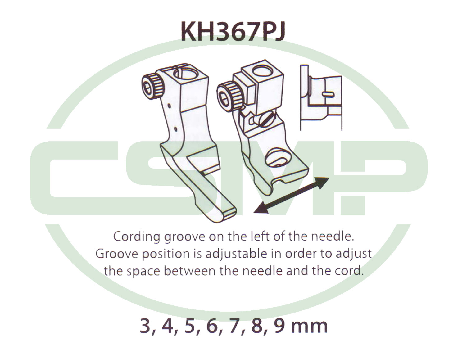 KH367PJX9MM ADJ PIPING FOOT SET LEFT 9MM ADLER 467 INCLUDES INNER AND OUTER FOOT
