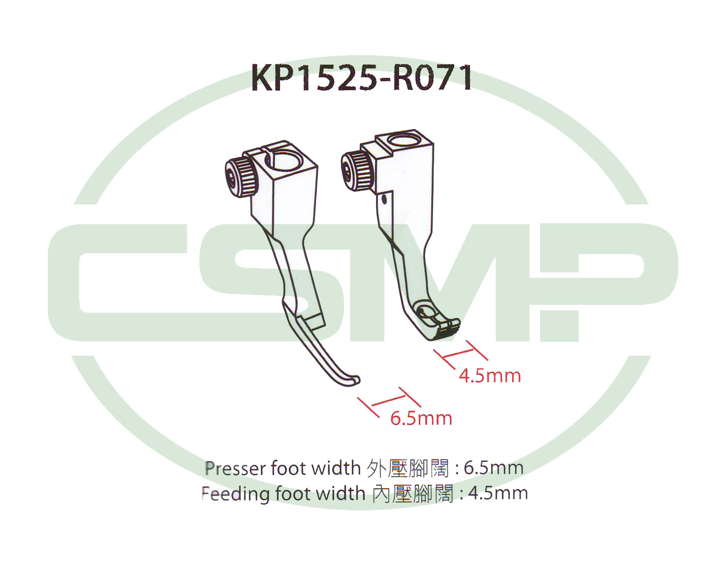 KP1525R071 NARROW CORDING FOOT SET RIGHT 1525 INCLUDES INNER AND OUTER FOOT