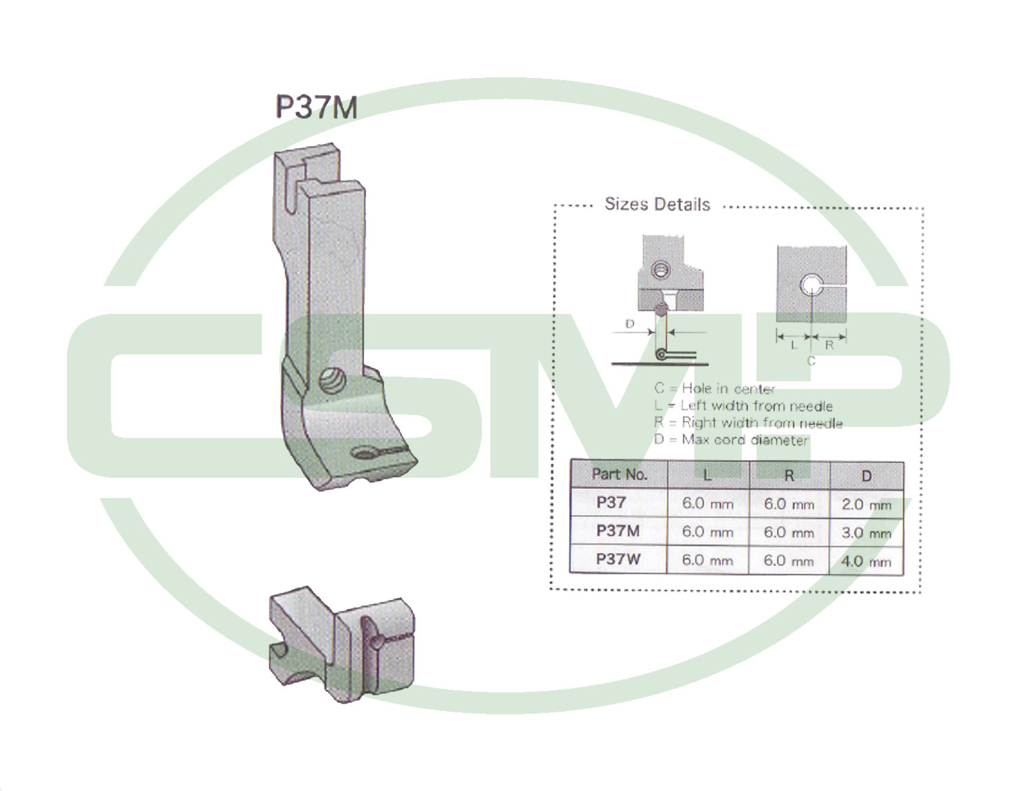 P37M SOLID PIPING FOOT MEDIUM FOR A20 PIPING FOOT