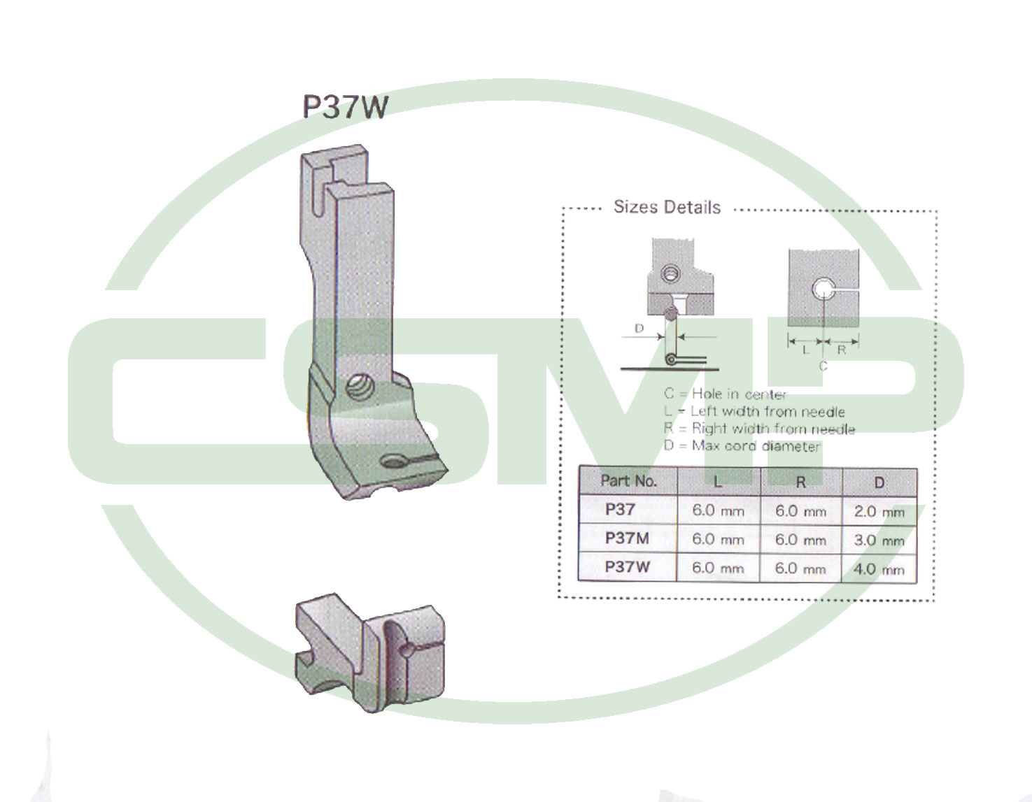P37W SOLID PIPING FOOT LARGE FOR A20 PIPING FOOT
