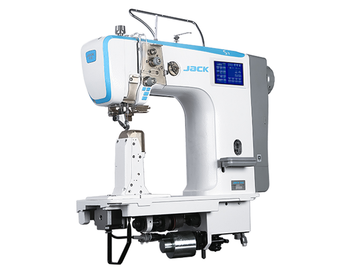 JACK S7-91-T FULLY AUTO 1N POST BED SEWING MACHINE COMPLETE